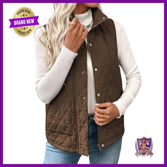 Lightweight Quilted Puffer Vest, Stand Collar, Zip Front, Sleeveless - Picture 2 of 6